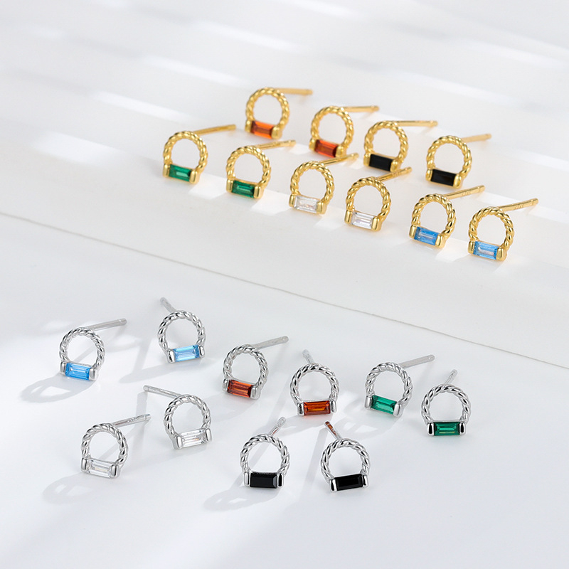 Naušnice od srebra 925, Geometrijski kvadrat, elektroplatiranje, jednostavan stil, za žene