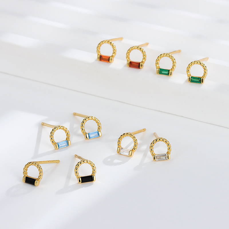 Naušnice od srebra 925, Geometrijski kvadrat, elektroplatiranje, jednostavan stil, za žene