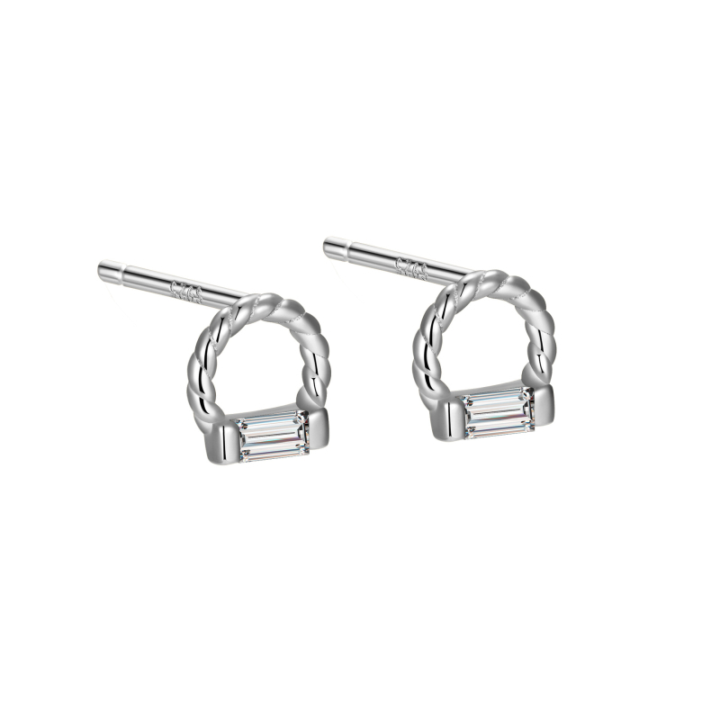 Naušnice od srebra 925, Geometrijski kvadrat, elektroplatiranje, jednostavan stil, za žene