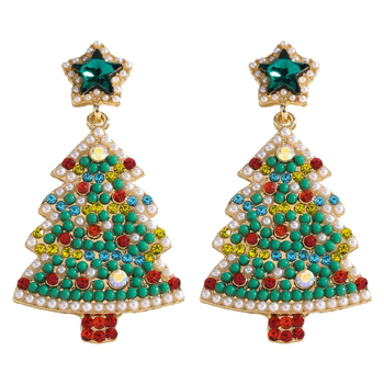 Dvacaman ģeometriskie auskari no sakausējuma — sniegavīra un Ziemassvētku eglītes motīvi, piecu punktu zvaigzne, rudens 2025, viegls luksusa stils