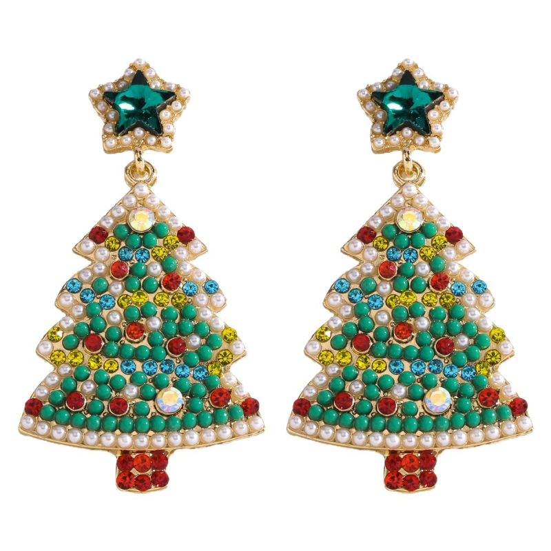 Dvacaman ģeometriskie auskari no sakausējuma — sniegavīra un Ziemassvētku eglītes motīvi, piecu punktu zvaigzne, rudens 2025, viegls luksusa stils