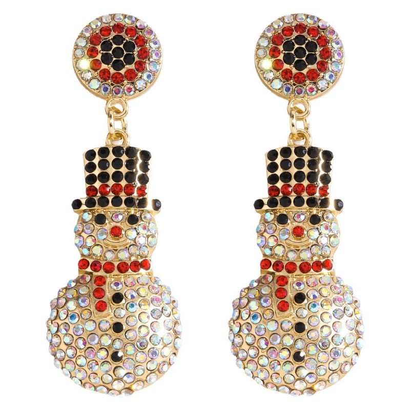 Dvacaman ģeometriskie auskari no sakausējuma — sniegavīra un Ziemassvētku eglītes motīvi, piecu punktu zvaigzne, rudens 2025, viegls luksusa stils