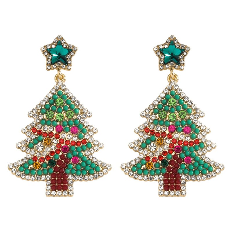 Dvacaman ģeometriskie auskari no sakausējuma — sniegavīra un Ziemassvētku eglītes motīvi, piecu punktu zvaigzne, rudens 2025, viegls luksusa stils