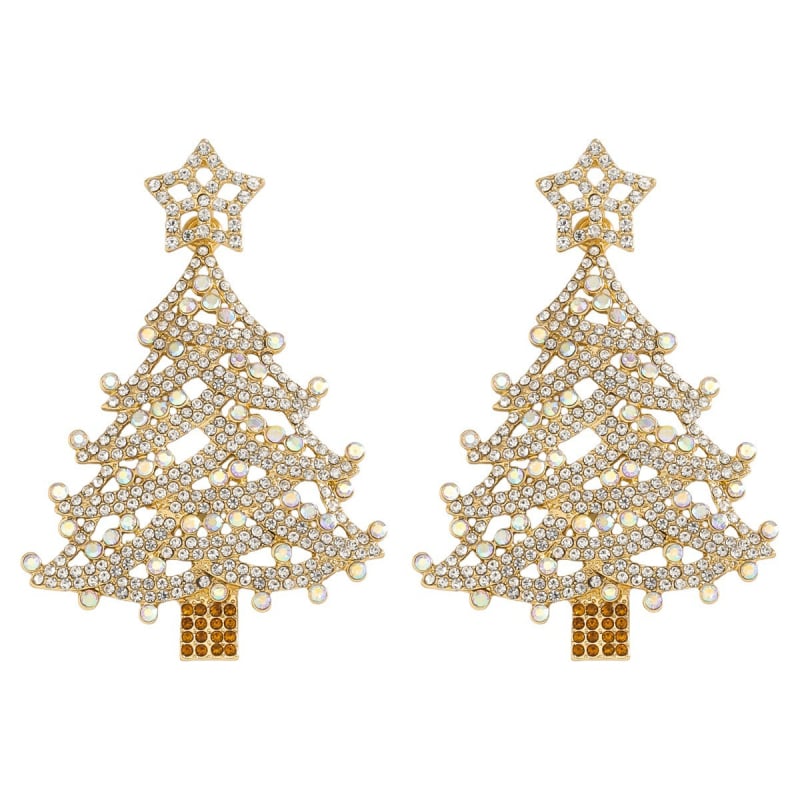 Dvacaman ģeometriskie auskari no sakausējuma — sniegavīra un Ziemassvētku eglītes motīvi, piecu punktu zvaigzne, rudens 2025, viegls luksusa stils