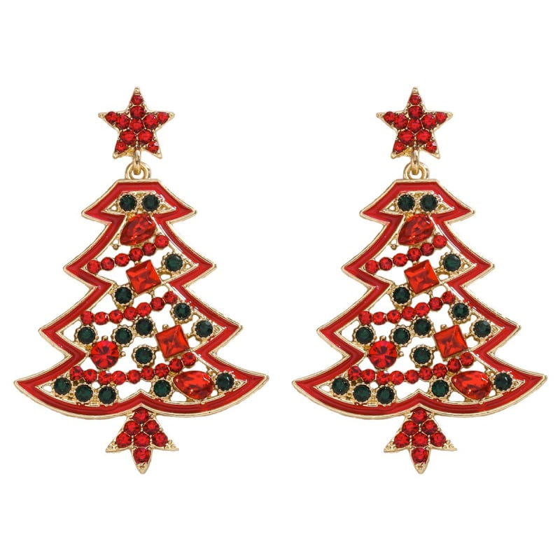 Dvacaman ģeometriskie auskari no sakausējuma — sniegavīra un Ziemassvētku eglītes motīvi, piecu punktu zvaigzne, rudens 2025, viegls luksusa stils