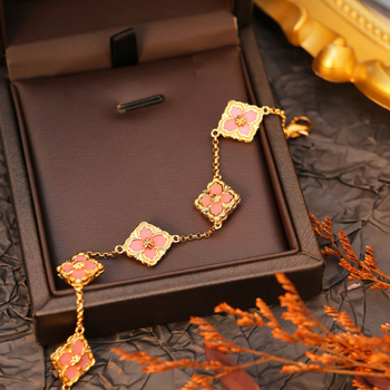 Női karkötő, koreai stílusú virág-levél-rombusz dizájn, réz, elektroplatálás