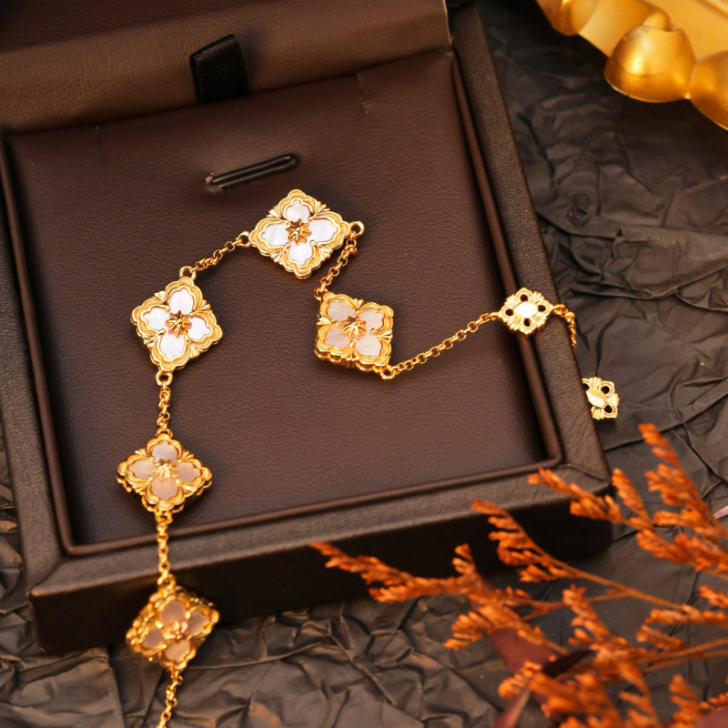 Női karkötő, koreai stílusú virág-levél-rombusz dizájn, réz, elektroplatálás