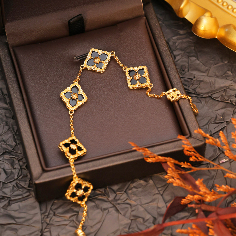 Női karkötő, koreai stílusú virág-levél-rombusz dizájn, réz, elektroplatálás