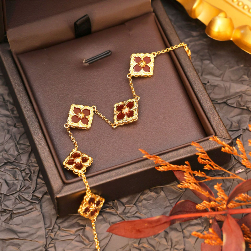 Női karkötő, koreai stílusú virág-levél-rombusz dizájn, réz, elektroplatálás