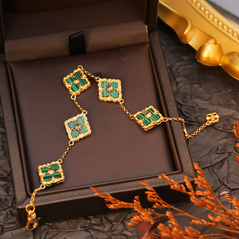 Női karkötő, koreai stílusú virág-levél-rombusz dizájn, réz, elektroplatálás