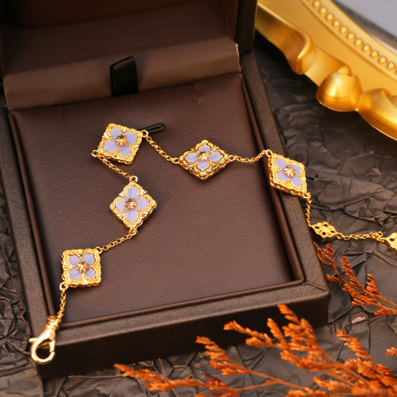 Női karkötő, koreai stílusú virág-levél-rombusz dizájn, réz, elektroplatálás