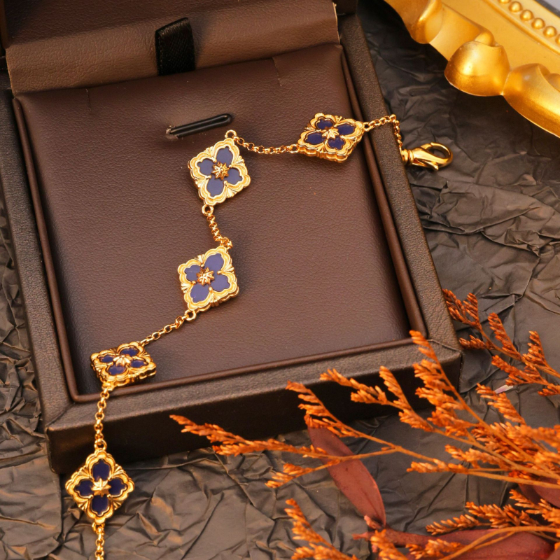 Női karkötő, koreai stílusú virág-levél-rombusz dizájn, réz, elektroplatálás