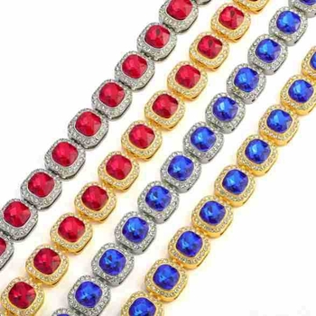 Yidi Jewelry Unisex kubanska lančić ogrlica s umjetnim kristalom i privjeskom od legure, hip-hop geometrijski stil