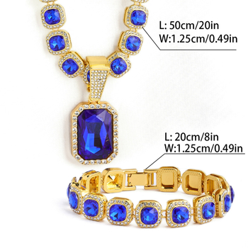Yidi Jewelry Unisex kubanska lančić ogrlica s umjetnim kristalom i privjeskom od legure, hip-hop geometrijski stil