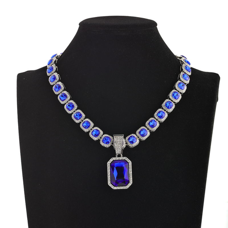 Yidi Jewelry Unisex kubanska lančić ogrlica s umjetnim kristalom i privjeskom od legure, hip-hop geometrijski stil