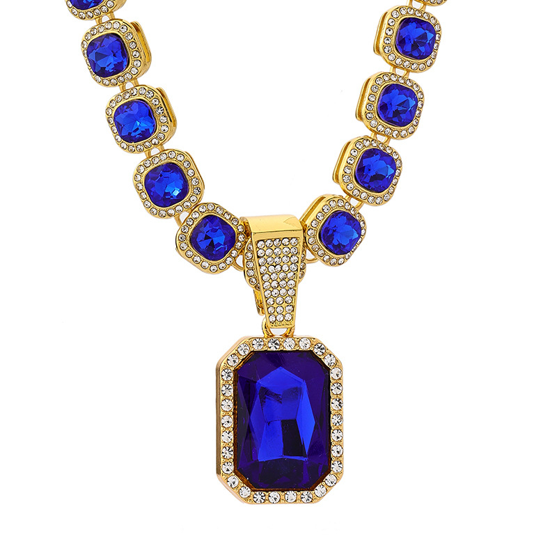 Yidi Jewelry Unisex kubanska lančić ogrlica s umjetnim kristalom i privjeskom od legure, hip-hop geometrijski stil