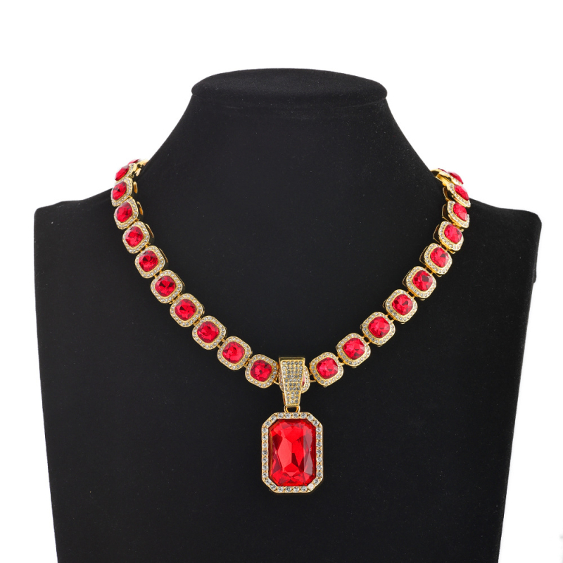 Yidi Jewelry Unisex kubanska lančić ogrlica s umjetnim kristalom i privjeskom od legure, hip-hop geometrijski stil