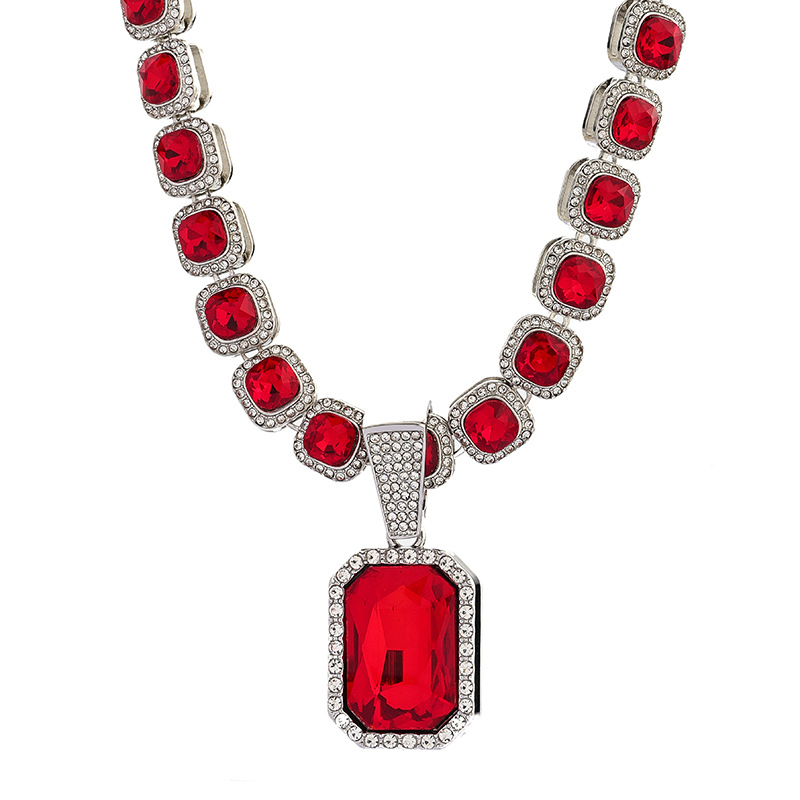 Yidi Jewelry Unisex kubanska lančić ogrlica s umjetnim kristalom i privjeskom od legure, hip-hop geometrijski stil