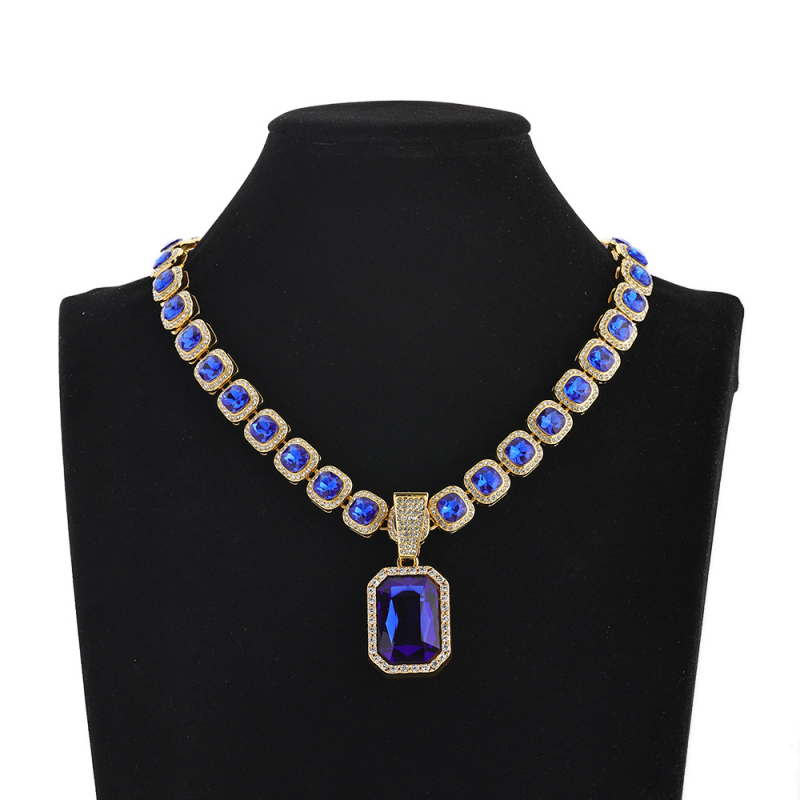 Yidi Jewelry Unisex kubanska lančić ogrlica s umjetnim kristalom i privjeskom od legure, hip-hop geometrijski stil