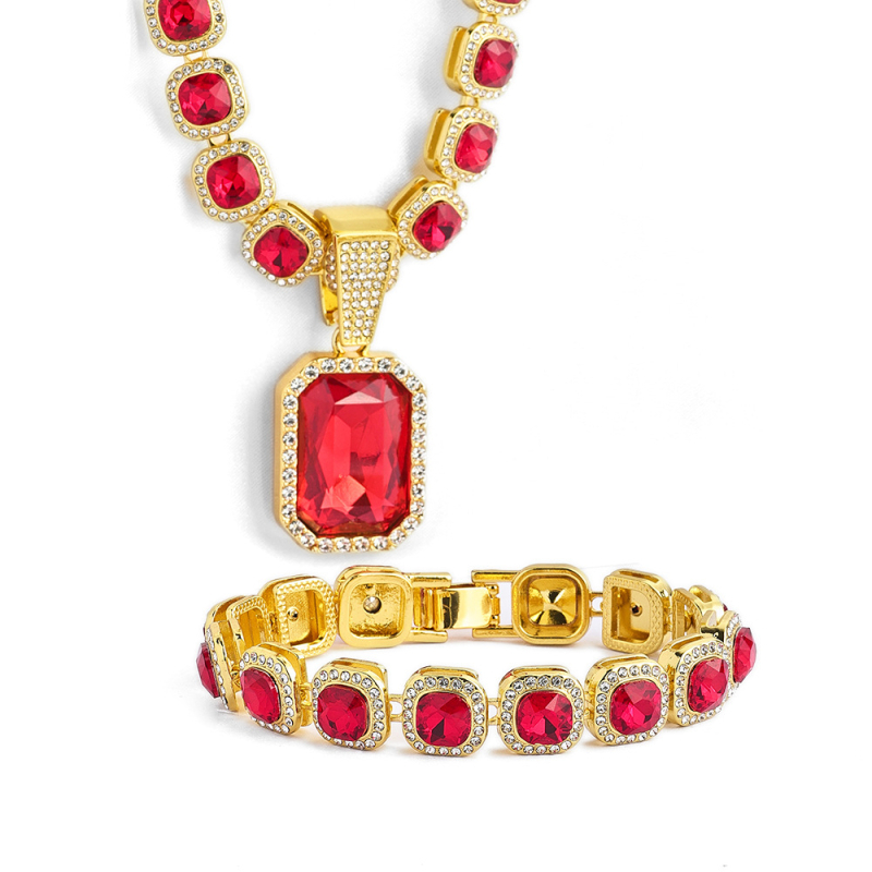 Yidi Jewelry Unisex kubanska lančić ogrlica s umjetnim kristalom i privjeskom od legure, hip-hop geometrijski stil
