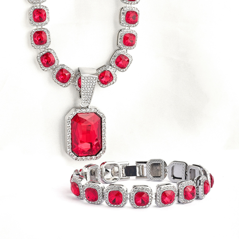 Yidi Jewelry Unisex kubanska lančić ogrlica s umjetnim kristalom i privjeskom od legure, hip-hop geometrijski stil