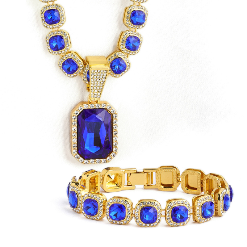 Yidi Jewelry Unisex kubanska lančić ogrlica s umjetnim kristalom i privjeskom od legure, hip-hop geometrijski stil