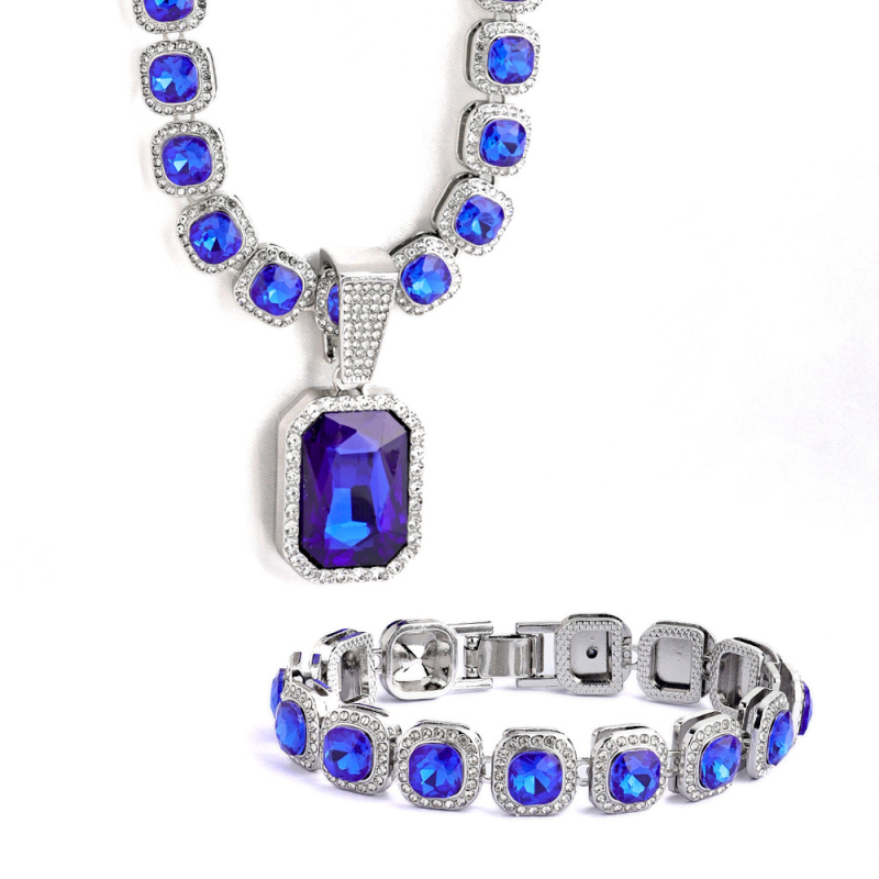 Yidi Jewelry Unisex kubanska lančić ogrlica s umjetnim kristalom i privjeskom od legure, hip-hop geometrijski stil