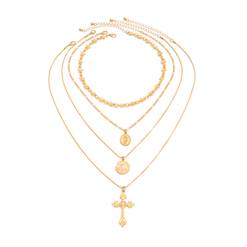 Fém nyaklánc keresztes medállal, többszintű kivitel, kulcscsonti nyaklánc, elektroplatált