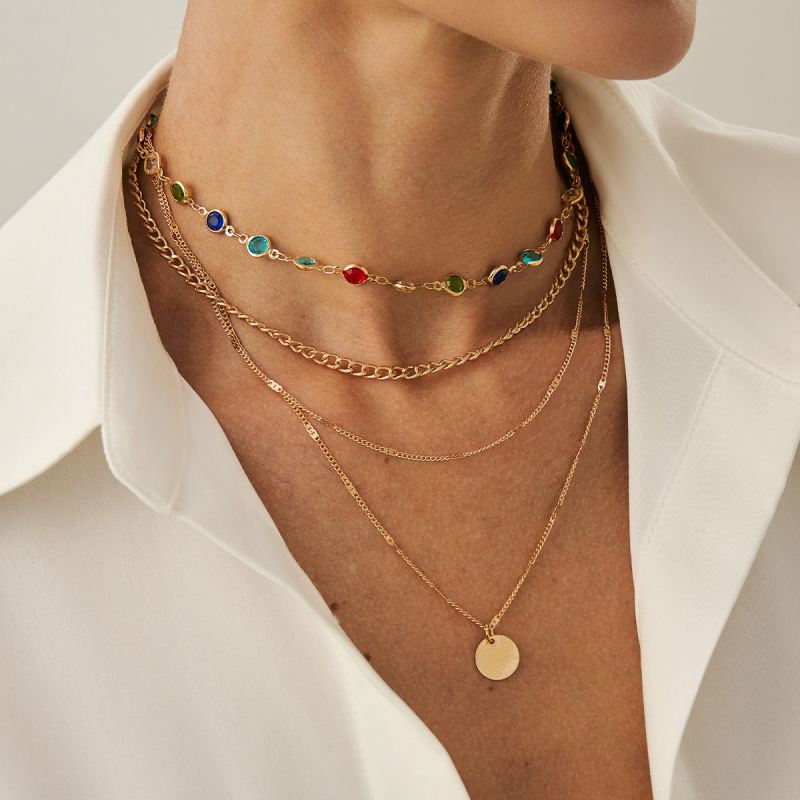 Fém nyaklánc keresztes medállal, többszintű kivitel, kulcscsonti nyaklánc, elektroplatált