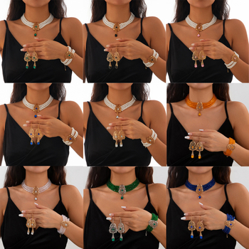 Geometriai chokert nyaklánc mesterséges gyöngyökkel és négyzet alakú strasszokkal, többpontos golyógyöngy lánccal, könnyű luxus stílus