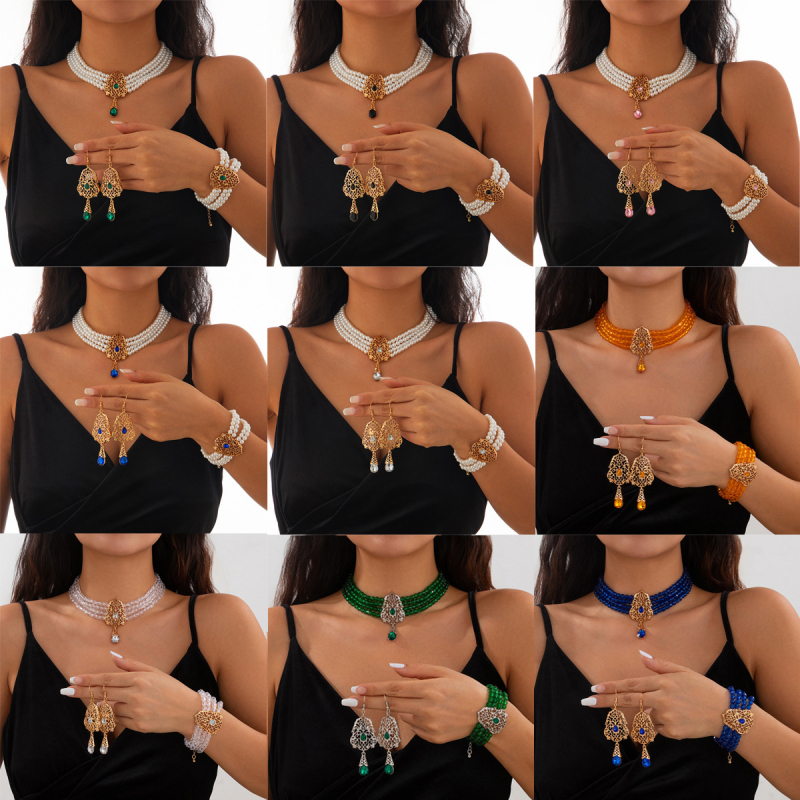 Geometriai chokert nyaklánc mesterséges gyöngyökkel és négyzet alakú strasszokkal, többpontos golyógyöngy lánccal, könnyű luxus stílus