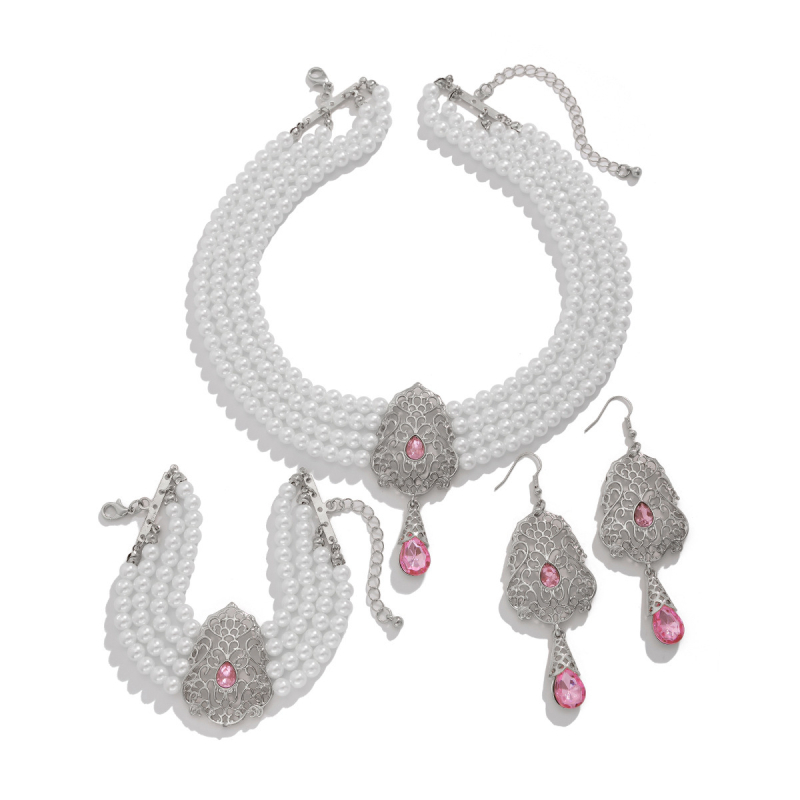 Geometriai chokert nyaklánc mesterséges gyöngyökkel és négyzet alakú strasszokkal, többpontos golyógyöngy lánccal, könnyű luxus stílus