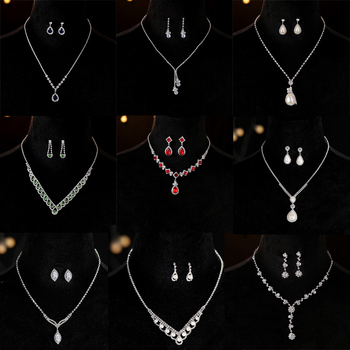 Set nakita za nevjestu: naušnice i ogrlica od Rhinestone s Diamond završetkom; uzorak Love/Water Drops/Bell; lanac: regular chain; materijal privjeska Rhinestone