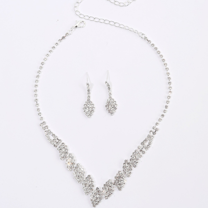 Set nakita za nevjestu: naušnice i ogrlica od Rhinestone s Diamond završetkom; uzorak Love/Water Drops/Bell; lanac: regular chain; materijal privjeska Rhinestone