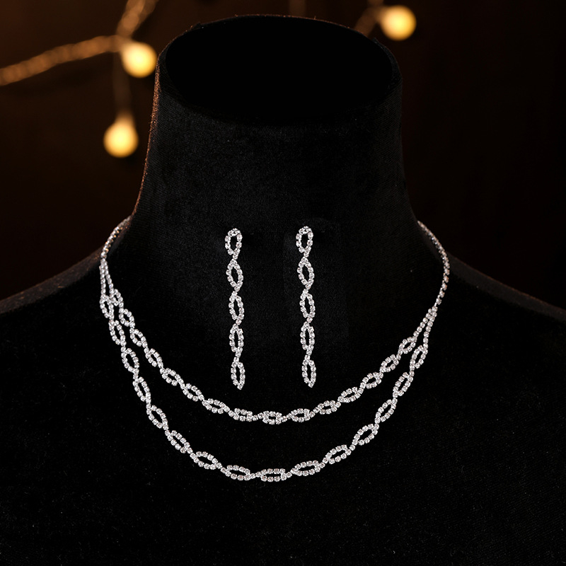 Set nakita za nevjestu: naušnice i ogrlica od Rhinestone s Diamond završetkom; uzorak Love/Water Drops/Bell; lanac: regular chain; materijal privjeska Rhinestone