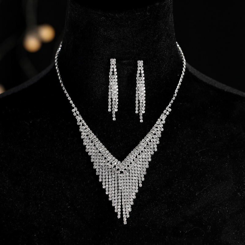Set nakita za nevjestu: naušnice i ogrlica od Rhinestone s Diamond završetkom; uzorak Love/Water Drops/Bell; lanac: regular chain; materijal privjeska Rhinestone