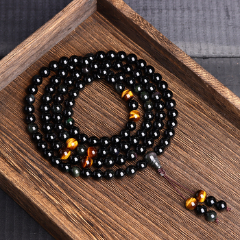 Narukvica od obsidijana s 108 perli, unisex, ručna izrada, geometrijski dizajn