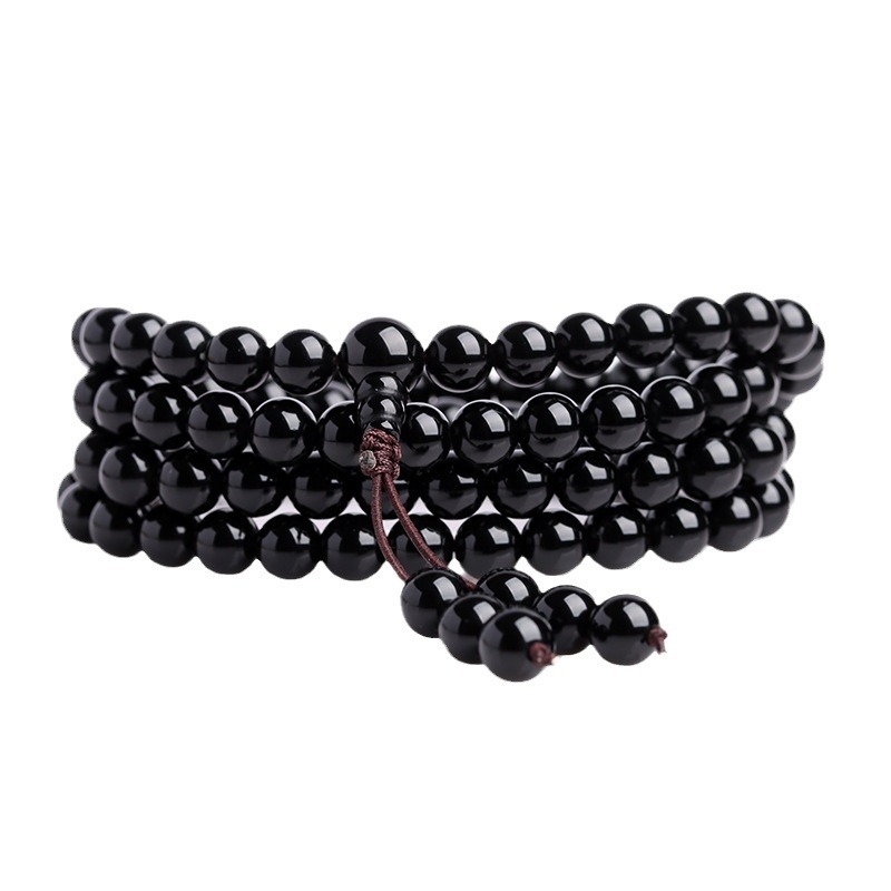 Narukvica od obsidijana s 108 perli, unisex, ručna izrada, geometrijski dizajn