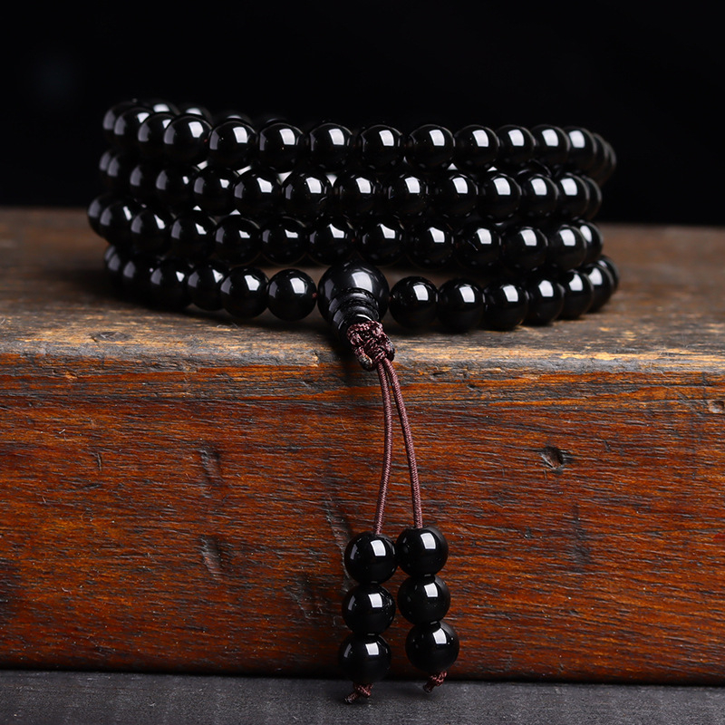 Narukvica od obsidijana s 108 perli, unisex, ručna izrada, geometrijski dizajn