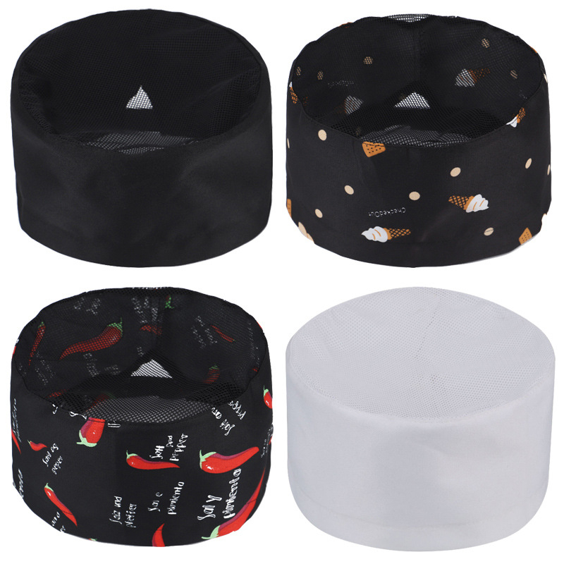 Unisex šefų kepurė, plokščias viršus, poliesteris, spausdintas logotipas, restoranams ir virtuvėms