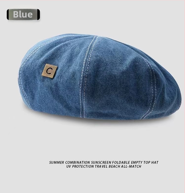 Moteriška dailininkės kepurė iš medvilnės, satino audinys, kupolo viršus, raidžių raštas