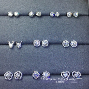 Moissanite auskarai, stud tipo, S925 sidabras, apvalus pjūvis, Eight Hearts and Eight Arrows pjūvis, unisex