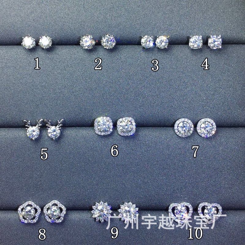 Moissanite auskarai, stud tipo, S925 sidabras, apvalus pjūvis, Eight Hearts and Eight Arrows pjūvis, unisex