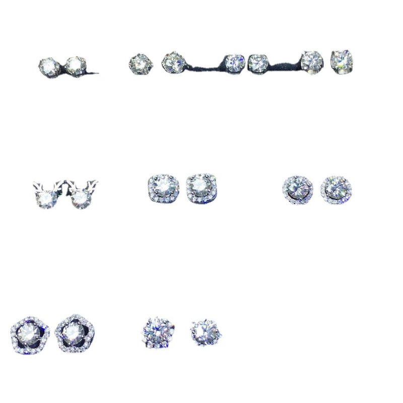 Moissanite auskarai, stud tipo, S925 sidabras, apvalus pjūvis, Eight Hearts and Eight Arrows pjūvis, unisex