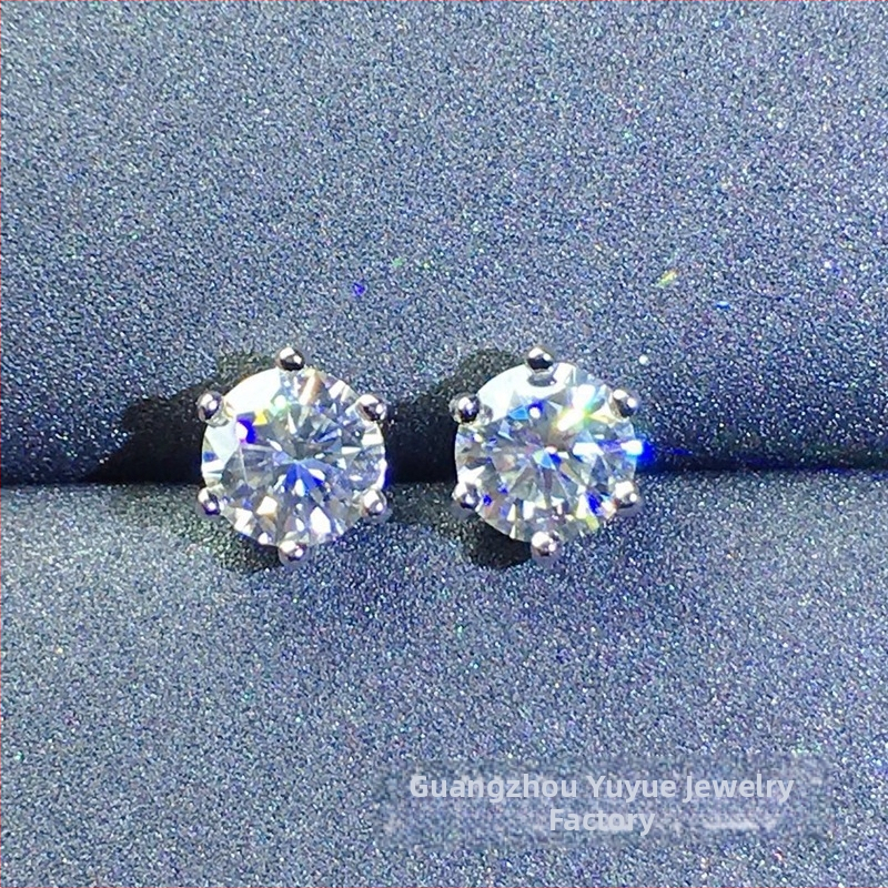 Moissanite auskarai, stud tipo, S925 sidabras, apvalus pjūvis, Eight Hearts and Eight Arrows pjūvis, unisex