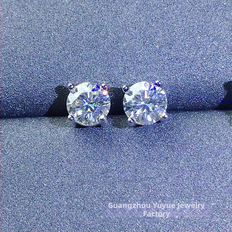 Moissanite auskarai, stud tipo, S925 sidabras, apvalus pjūvis, Eight Hearts and Eight Arrows pjūvis, unisex