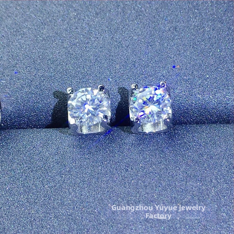 Moissanite auskarai, stud tipo, S925 sidabras, apvalus pjūvis, Eight Hearts and Eight Arrows pjūvis, unisex