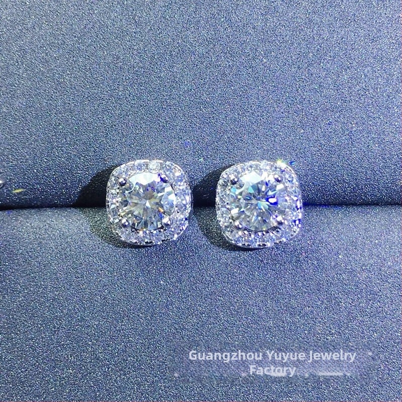 Moissanite auskarai, stud tipo, S925 sidabras, apvalus pjūvis, Eight Hearts and Eight Arrows pjūvis, unisex