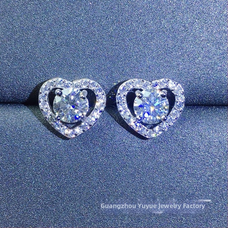 Moissanite auskarai, stud tipo, S925 sidabras, apvalus pjūvis, Eight Hearts and Eight Arrows pjūvis, unisex