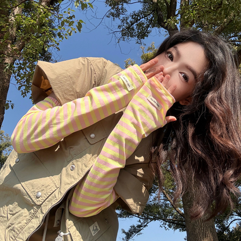 Ženske tanke zaštitne rukave za podlakticu - prugasti, poliester, glavni sadržaj tkanine 61–70%, proljeće 2025, za vožnju i aktivnosti na otvorenom